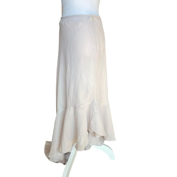 Veronique Young for W Cream Flowy Asymmetrical Maxi Skirt Flounced Hem Size 6 - Picture 2 of 11